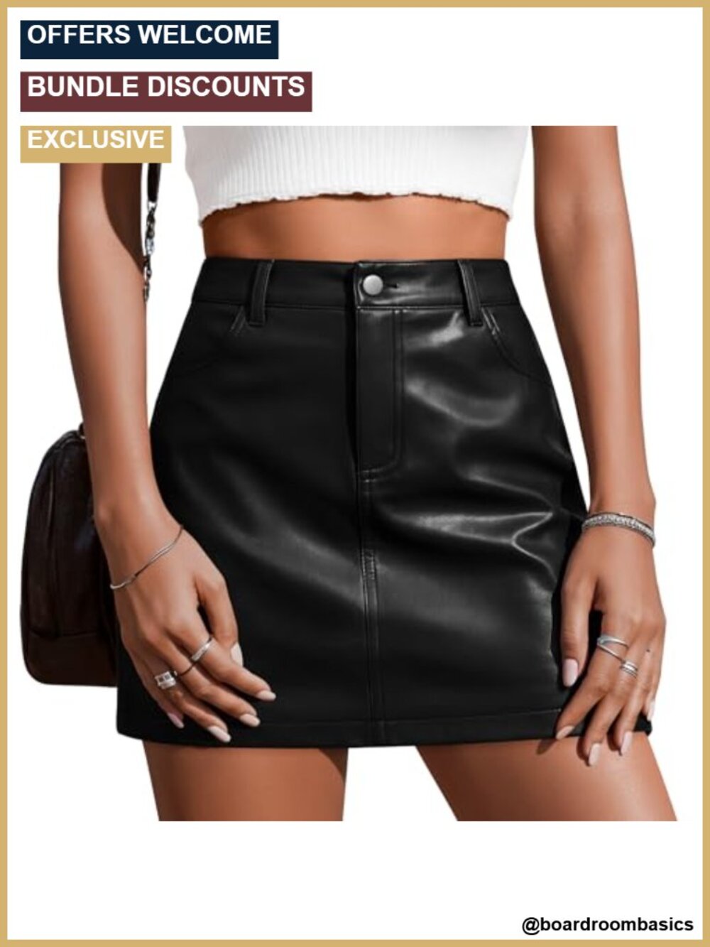 Faux Leather Mini Skirt High Waist A-Line with Pockets